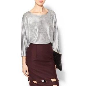 COLLECTIVE CONCEPTS SILVER TOP w/SHEER PANEL sz XS